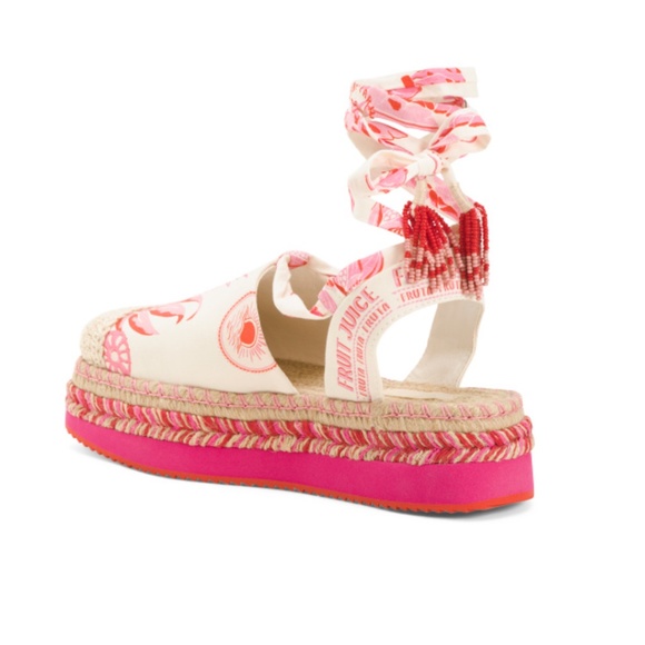 FARM Rio Women's Pink Fruit Juice Lace Up Ankle Tie Espadrille Flats - Picture 3 of 3